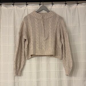 Altar'd State Cream Cable Knit Turtleneck Sweater